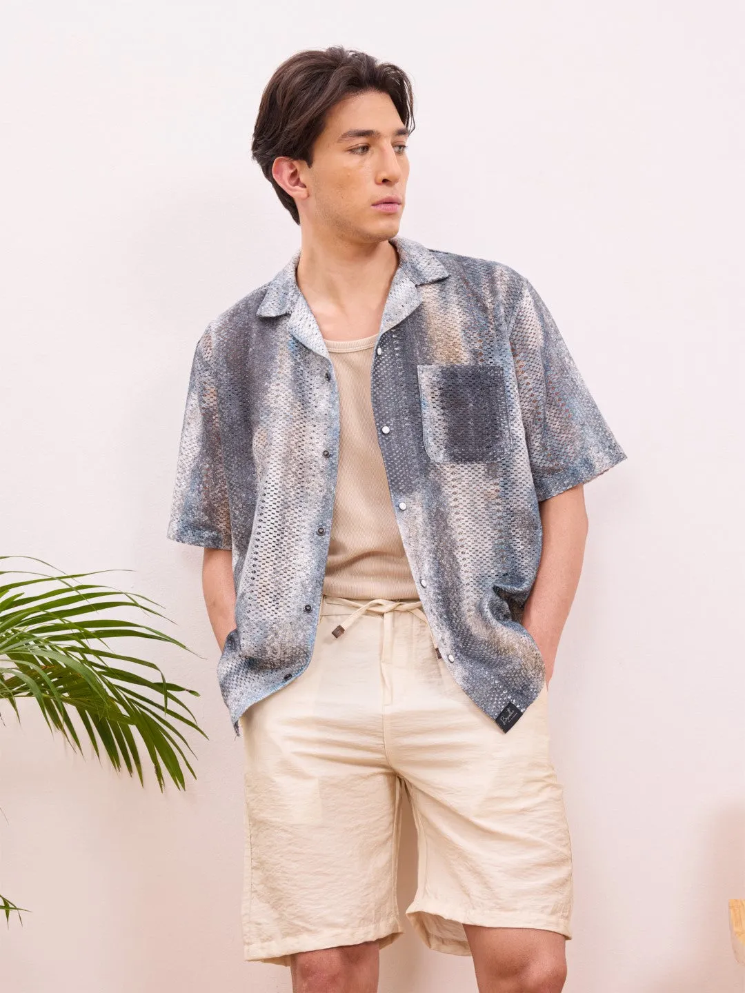 Grey Printed Resort Shirt