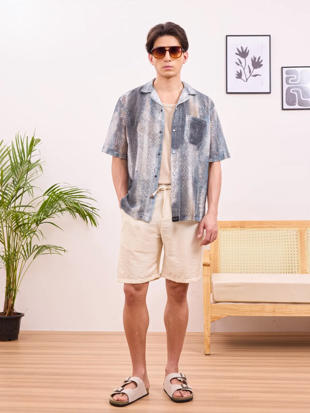 Grey Printed Resort Shirt