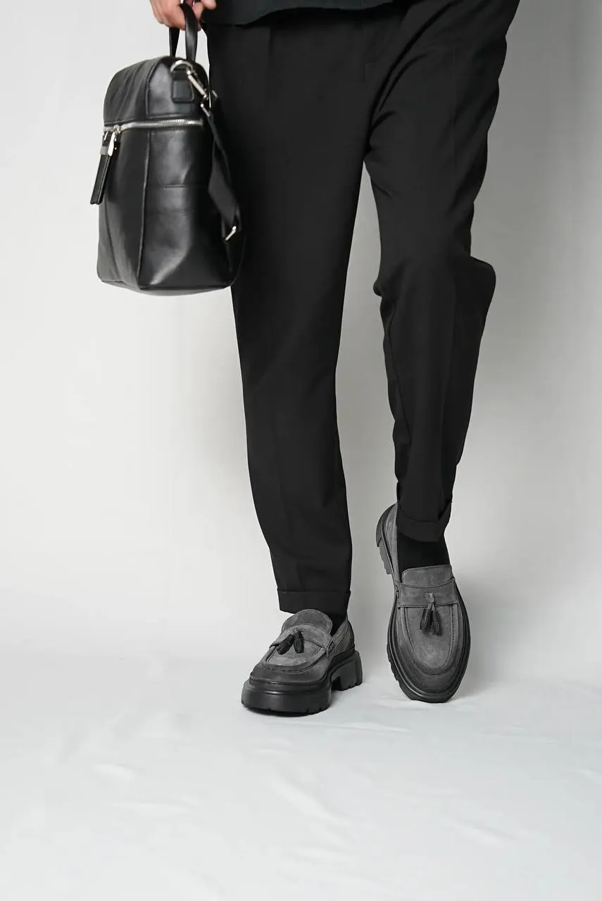 Grey Suede Leather High Sole Shoes
