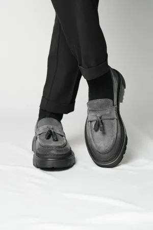 Grey Suede Leather High Sole Shoes