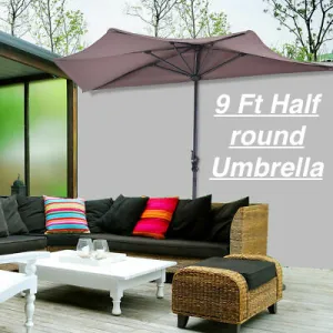 Half Round Patio Umbrella Bistro Wall Balcony Door Window Sun Shade Tan Size 9 feet! Perfect for Patios or smaller Outdoor Spaces! Retails $249 W/Tax!