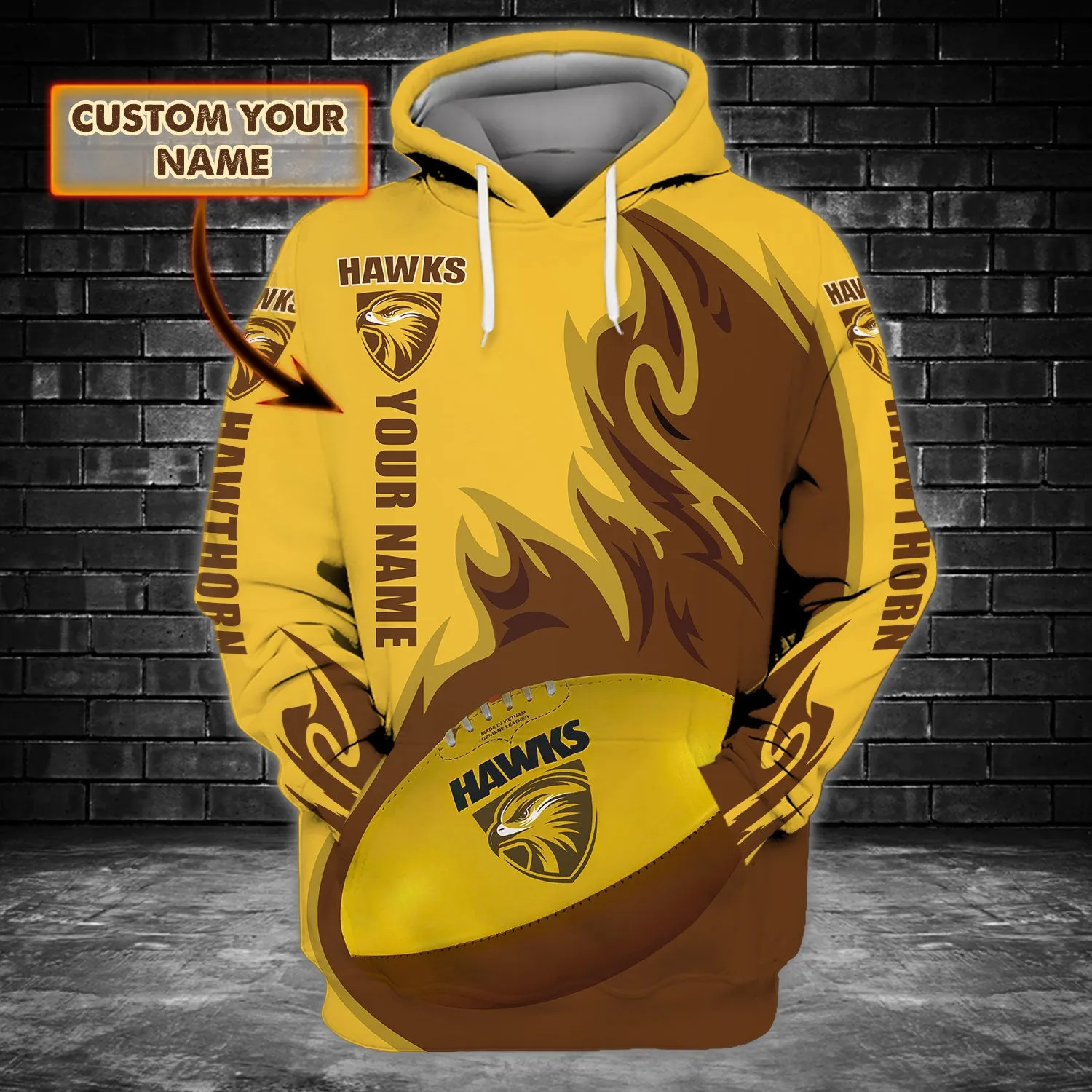 Hawthorn Hawks 1 - Personalized Name 3D Hoodie - Loop - Nt168 - Ct186