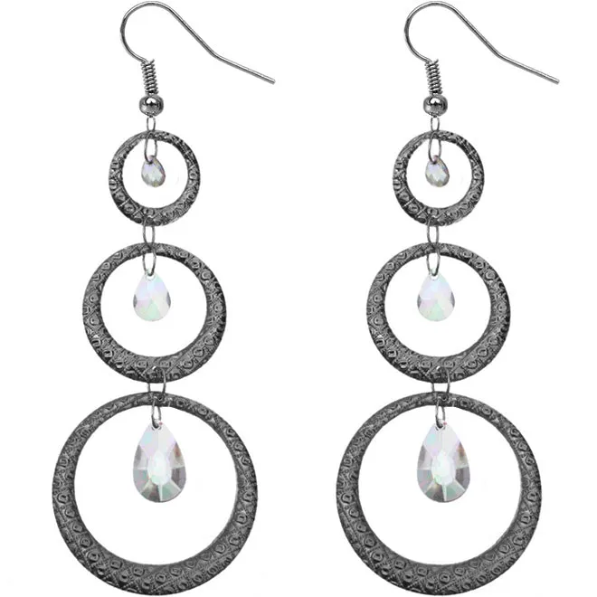 Hematite Long Triple Hoop Gemstone Earrings