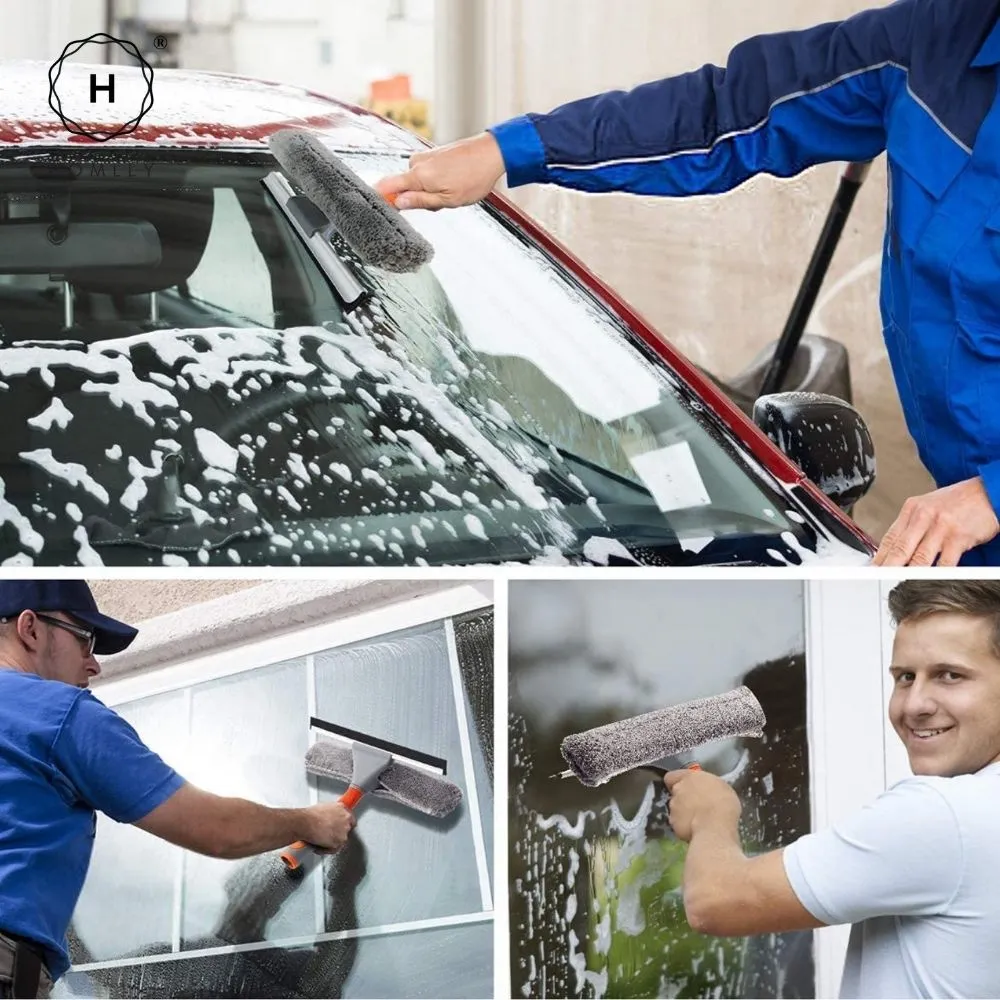 Homlly 2 in 1 rotatable window squeegee cleaner with telescopic extension pole
