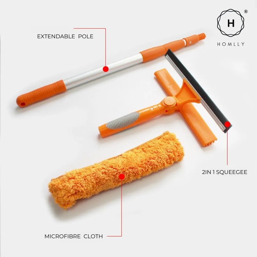 Homlly 2 in 1 rotatable window squeegee cleaner with telescopic extension pole