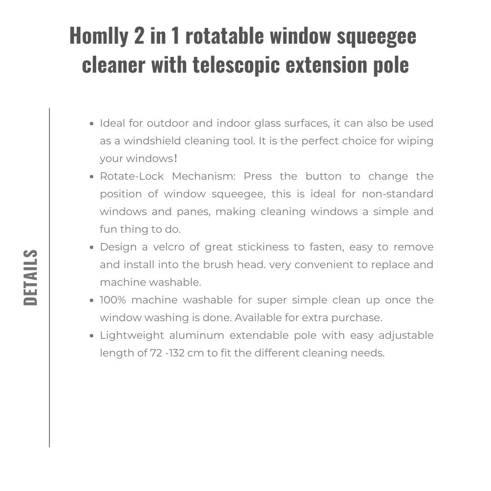 Homlly 2 in 1 rotatable window squeegee cleaner with telescopic extension pole