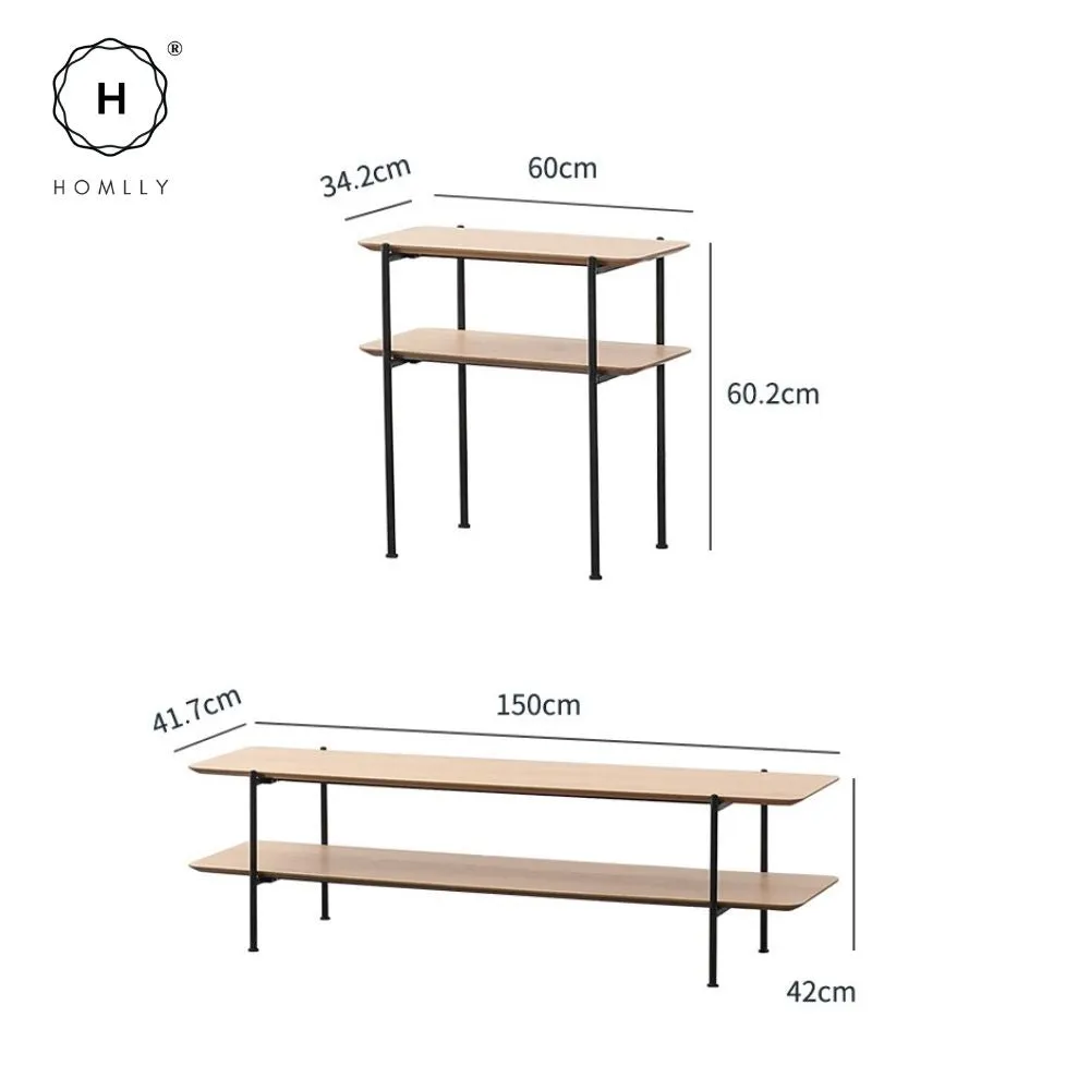 Homlly Muiio Mid-Century Modern Living Room Coffee TV Open Shelve Table