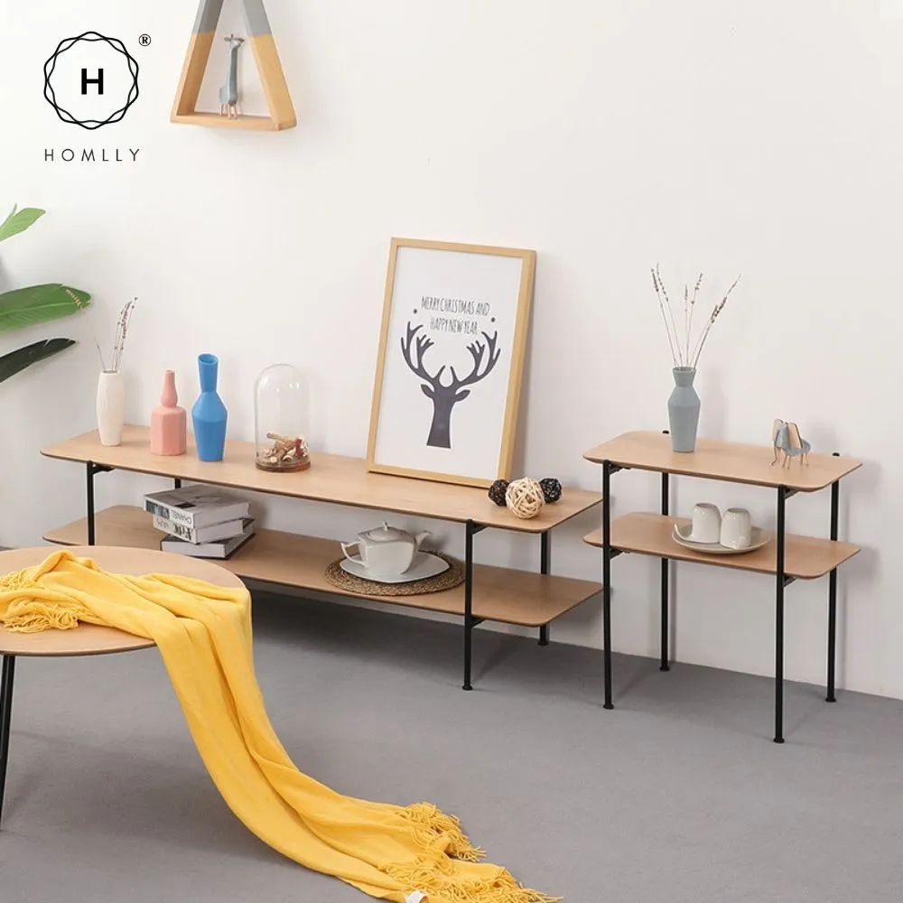 Homlly Muiio Mid-Century Modern Living Room Coffee TV Open Shelve Table