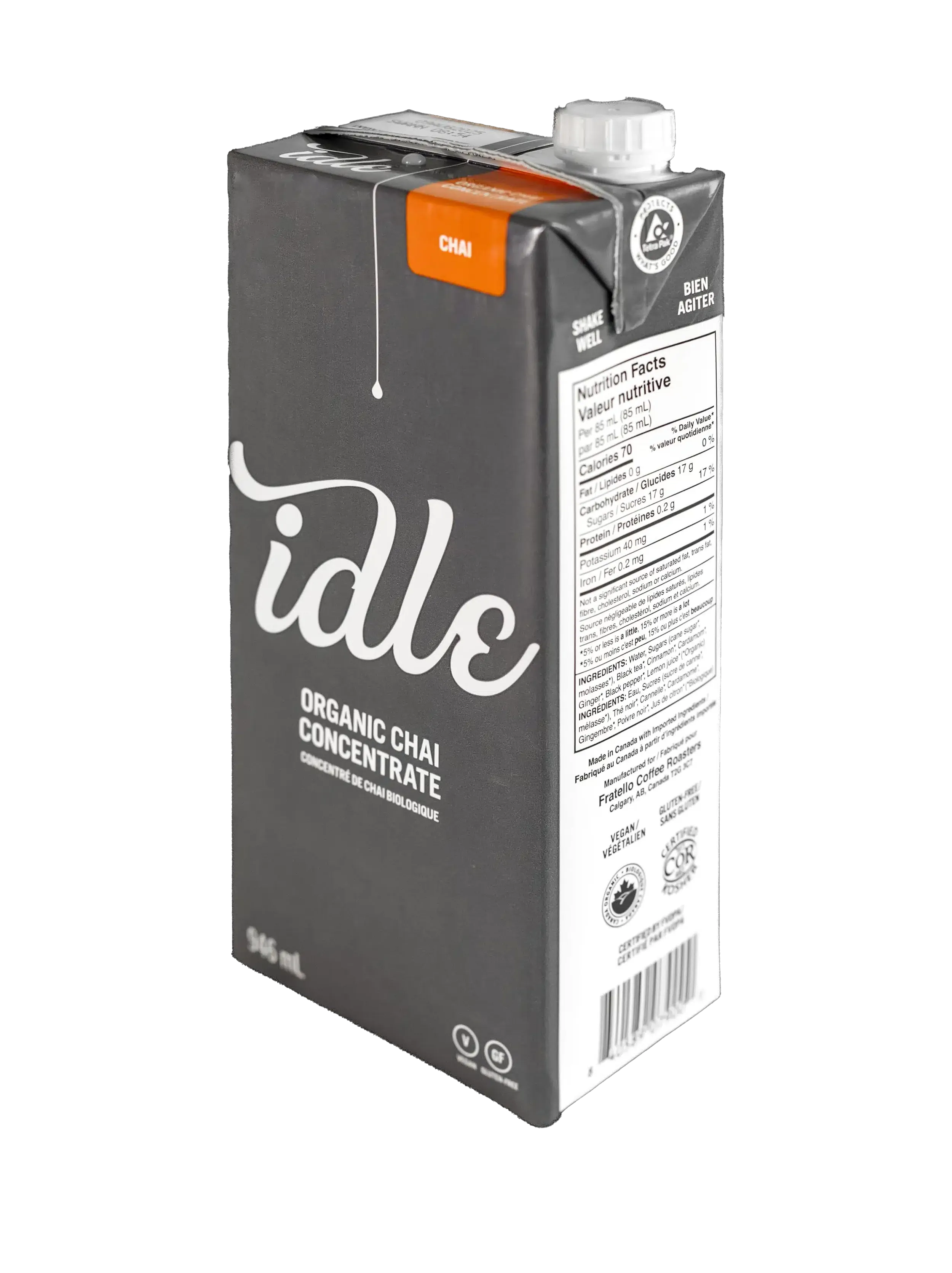 Idle - Chai Concentrate - Organic - Vegan - Gluten-Free - Clean Label - Shelf-Stable Liquid Chai Mix - Made in Canada