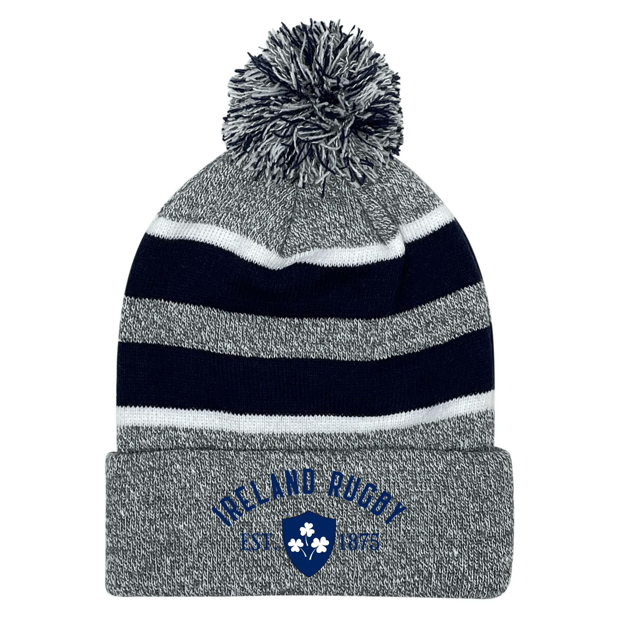Ireland Rugby 1875 Navy Text Hooped Pom-Pom Beanie