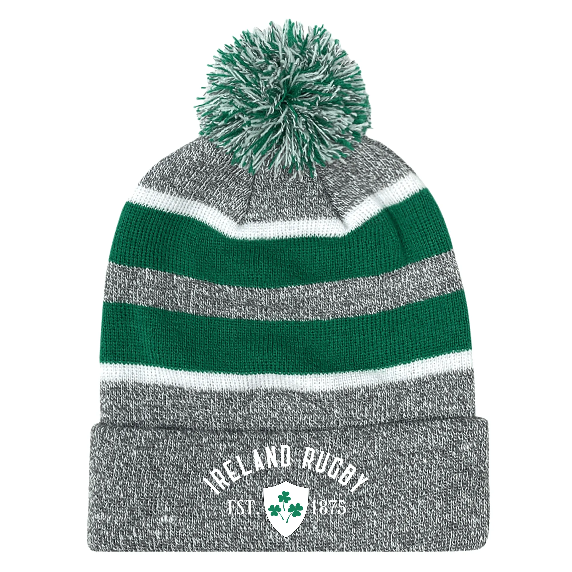 Ireland Rugby 1875 White Text Hooped Pom-Pom Beanie