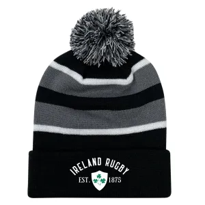 Ireland Rugby 1875 White Text Hooped Pom-Pom Beanie