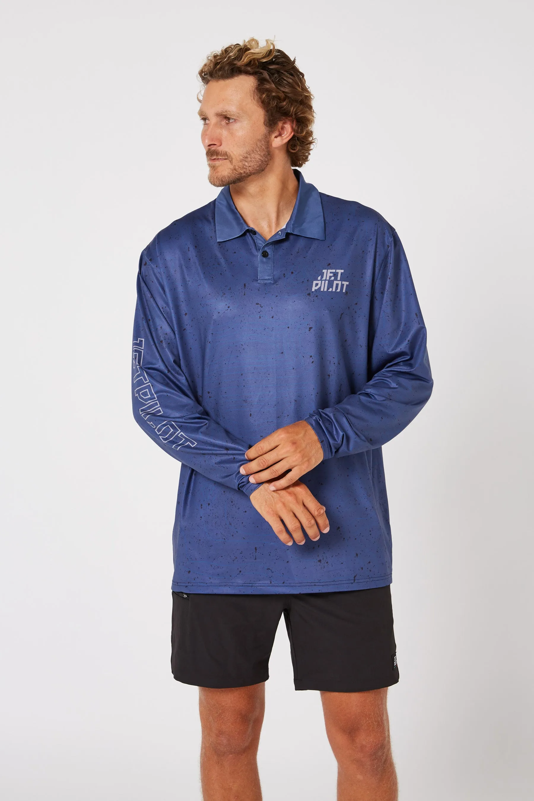 Jetpilot Venture LS Fishing Mens Polo - Navy