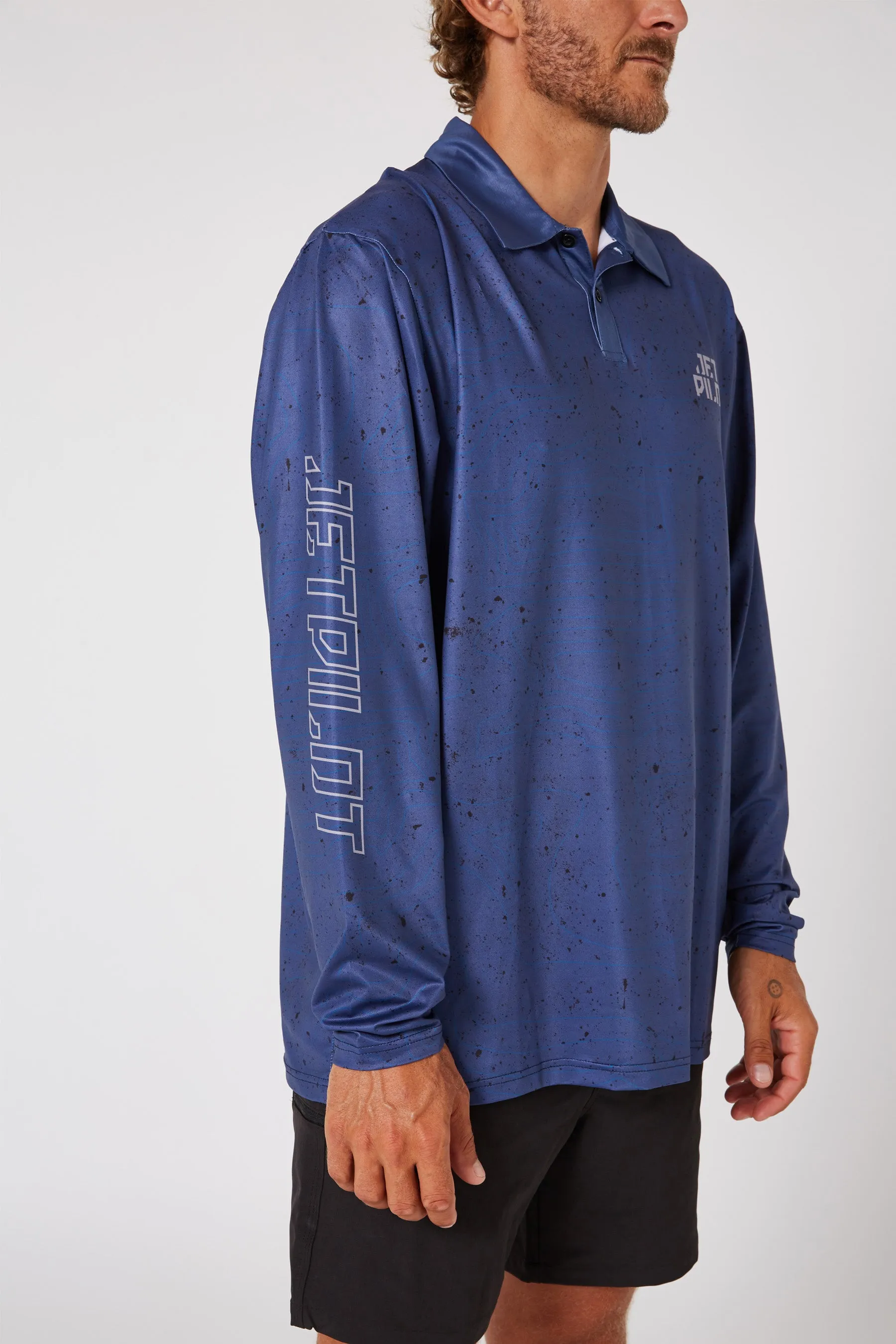 Jetpilot Venture LS Fishing Mens Polo - Navy