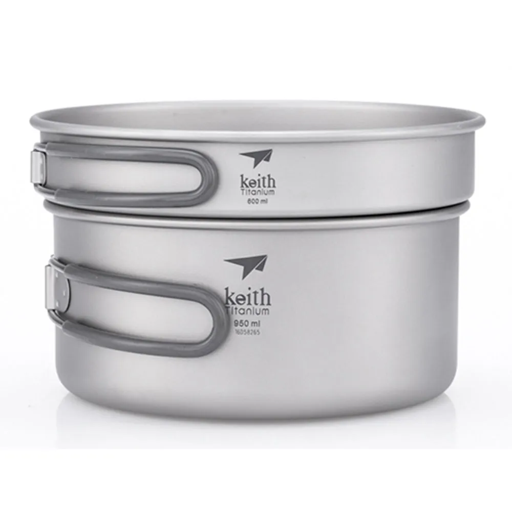 Keith 2 Piece Titanium Pot and Pan Cookset 950ml   600ml