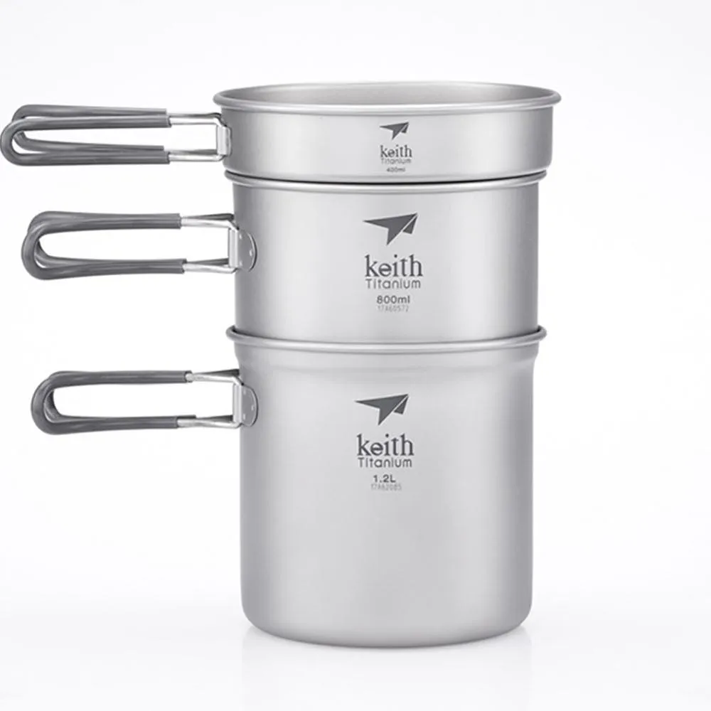 Keith 3-Piece Titanium Pot and Pan Cook Set 1.2L