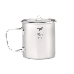 Keith Single Wall Titanium Mug with Folding Handle and Lid