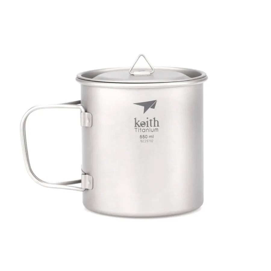 Keith Single Wall Titanium Mug with Folding Handle and Lid