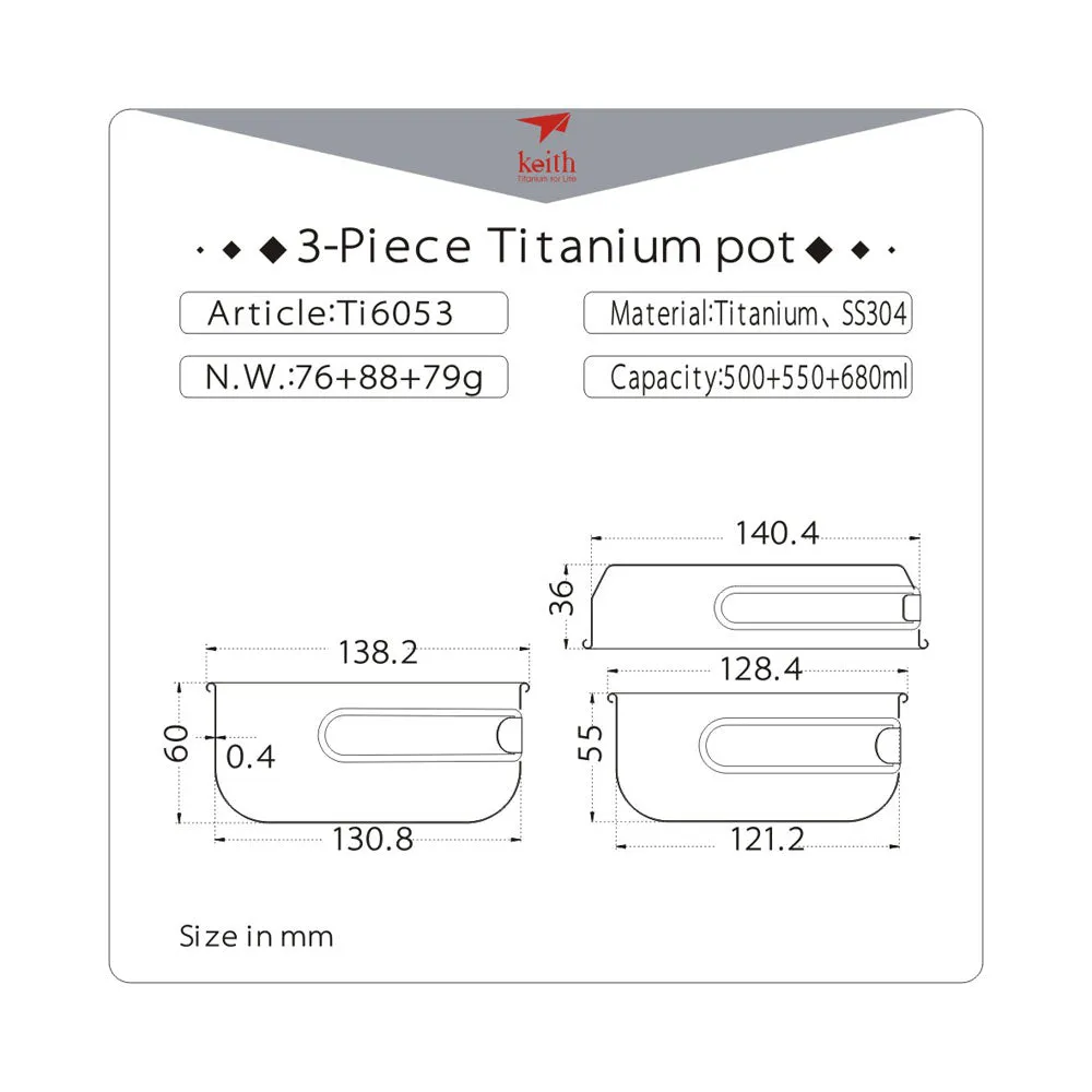Keith Titanium 3 Piece Pot and Pan Cook Set