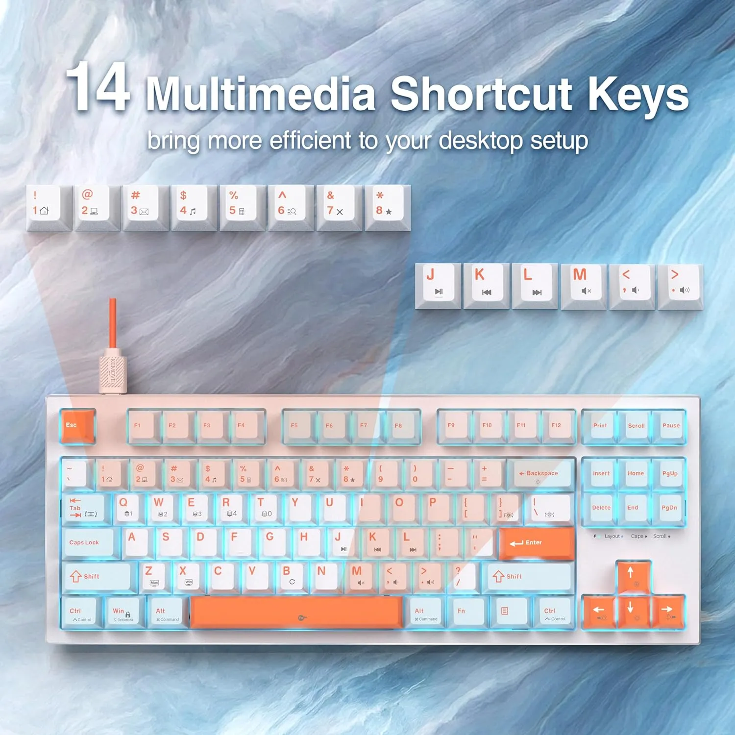 Keys Caps TKL 87-Key Mechanical Gaming Keyboard - Compact, RGB Backlit, Wired