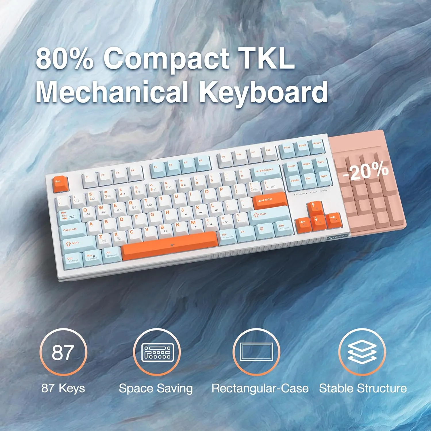 Keys Caps TKL 87-Key Mechanical Gaming Keyboard - Compact, RGB Backlit, Wired