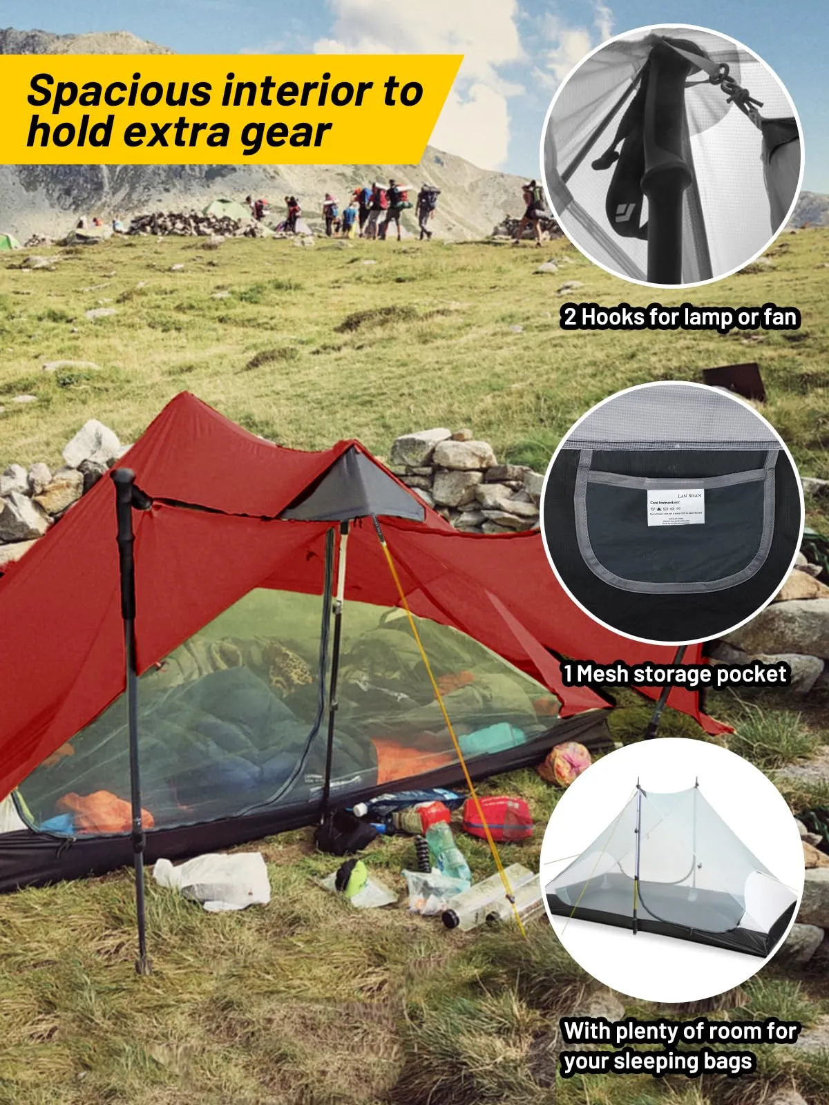 Lanshan 2 Ultralight Tent Backpacking Pole Tent
