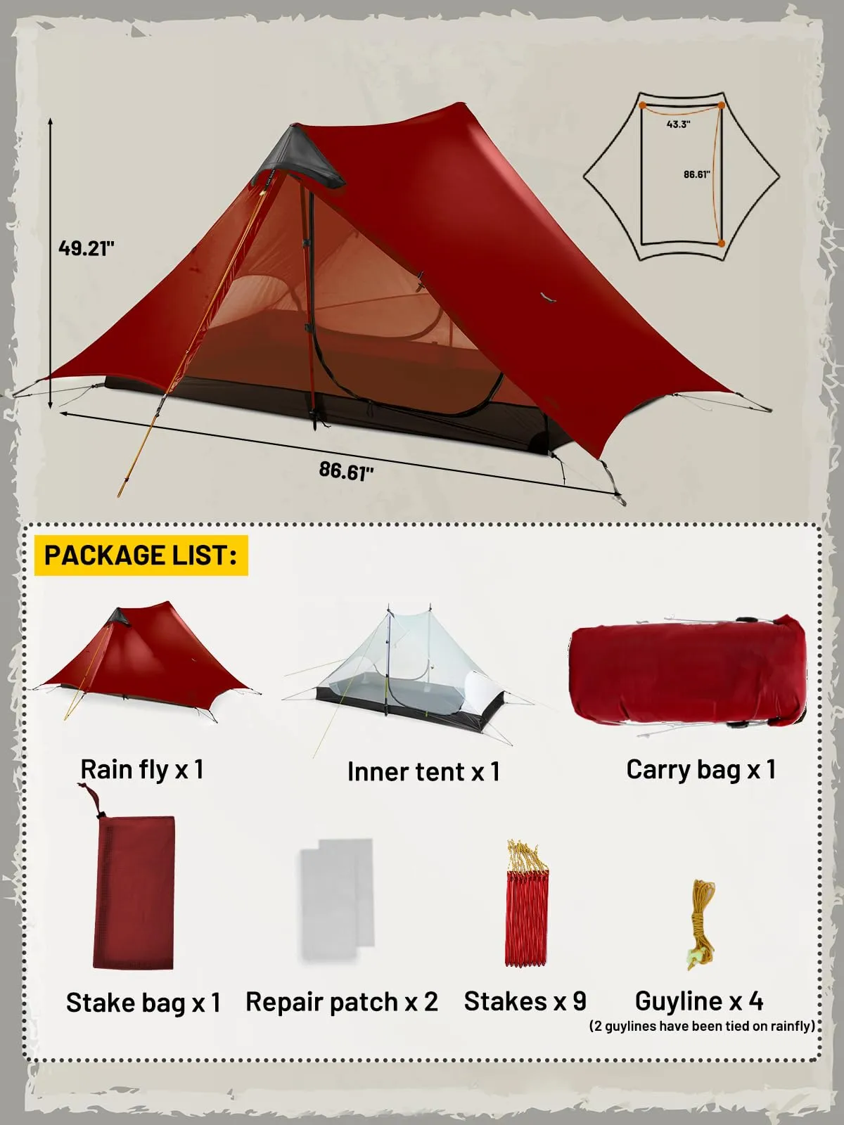 Lanshan 2 Ultralight Tent Backpacking Pole Tent