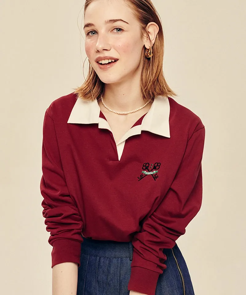 LE SONNET Key Logo Rugby Shirt - Burgundy
