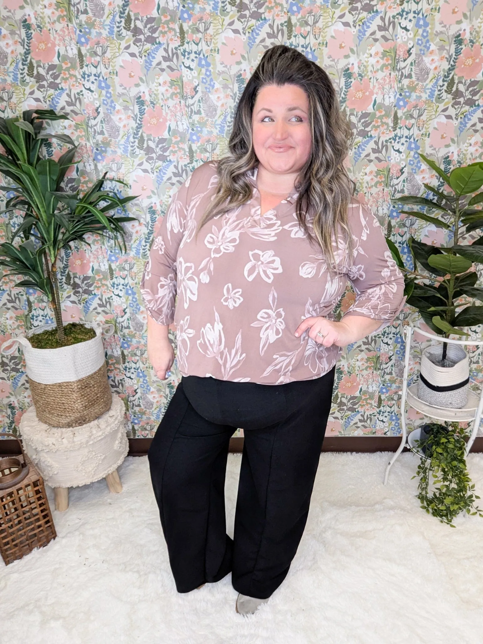Linnea Drawn Floral 3/4 Sleeve Gabby Top (2 colors)