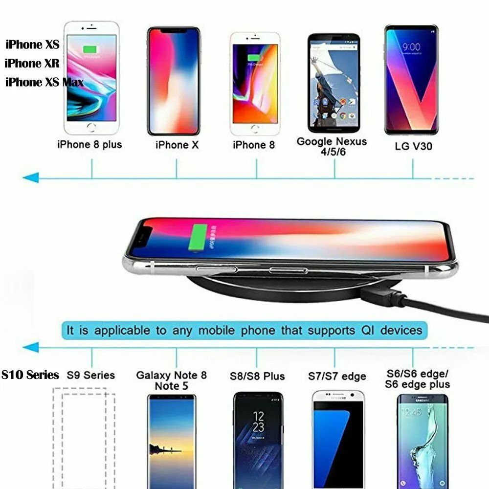 Luxury Qi Fast Wireless Charger for Samsung Galaxy S10 Plus S9 S8 S7 Note 9 8 black