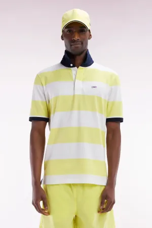Maillot à manches courtes en coton Pima cerclé jaune et blanc coupe droite