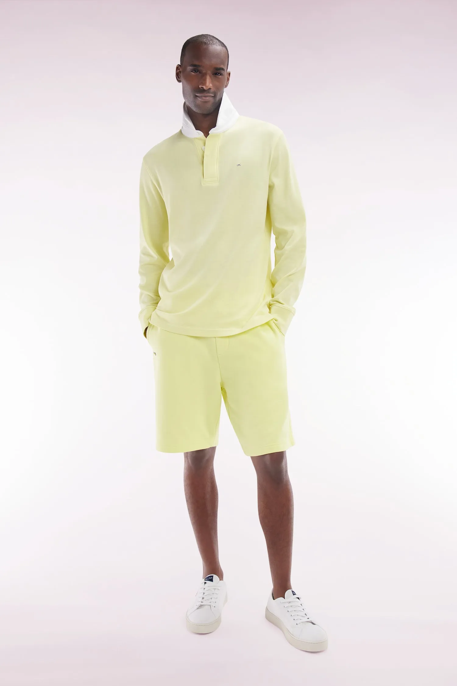Maillot à manches longues en coton Pima jaune coupe droite
