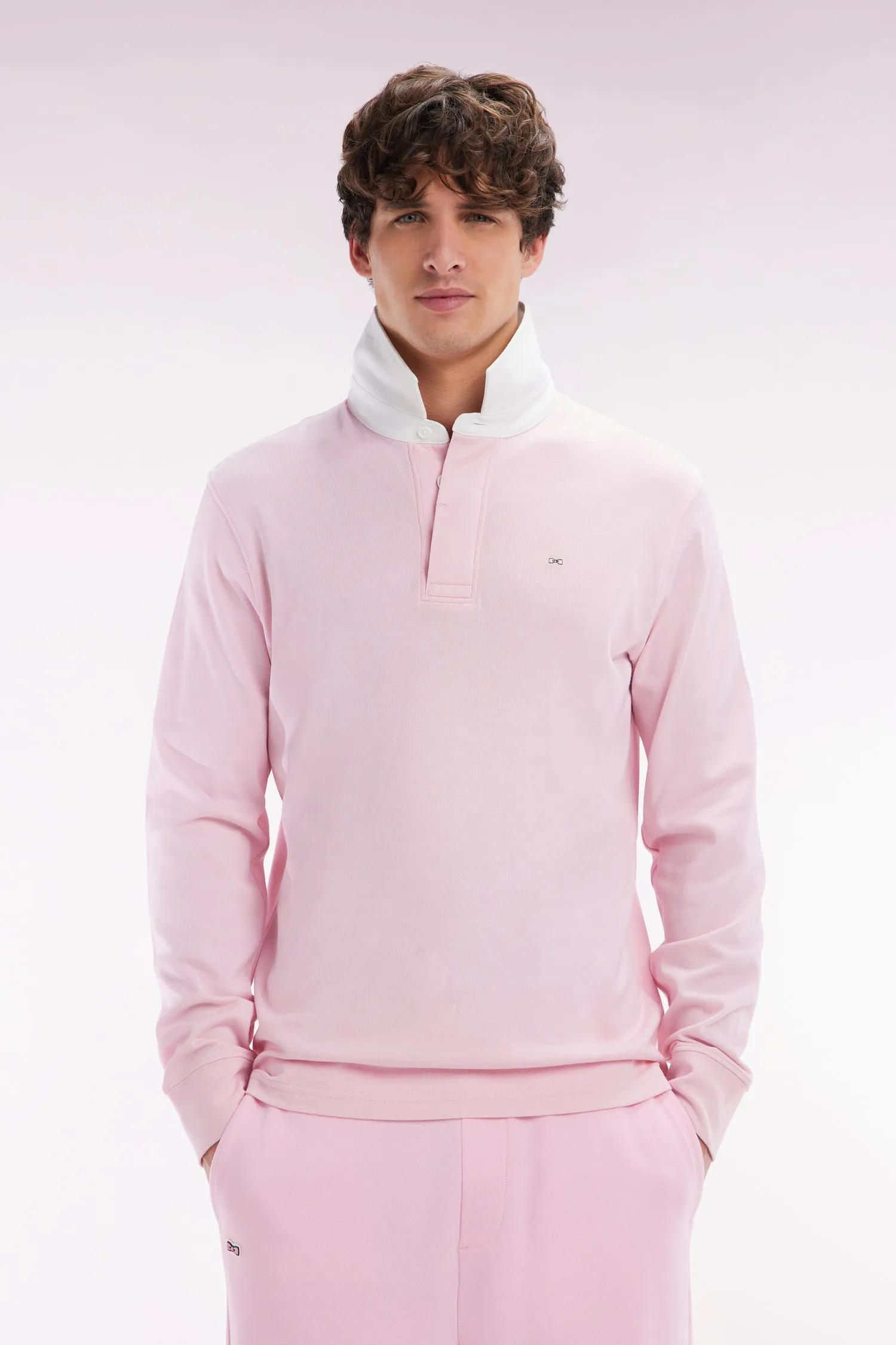 Maillot à manches longues en coton Pima rose coupe droite