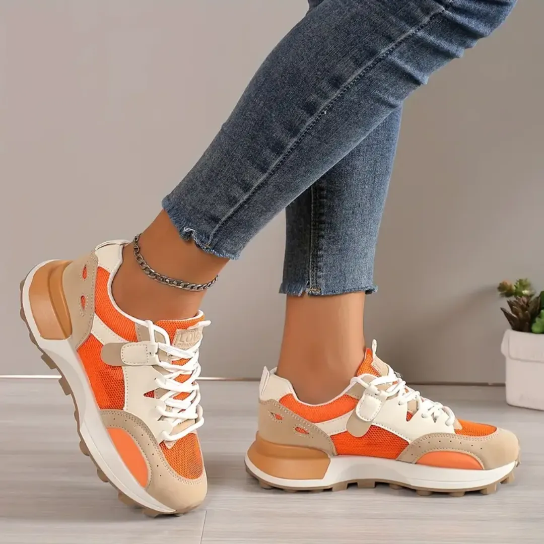 Megan - Women's color-block orange casual sneakers