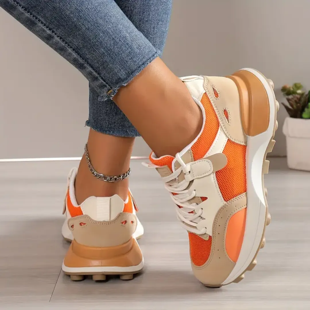 Megan - Women's color-block orange casual sneakers