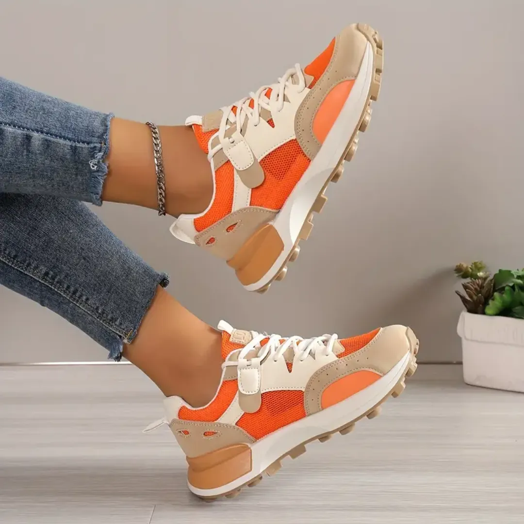 Megan - Women's color-block orange casual sneakers