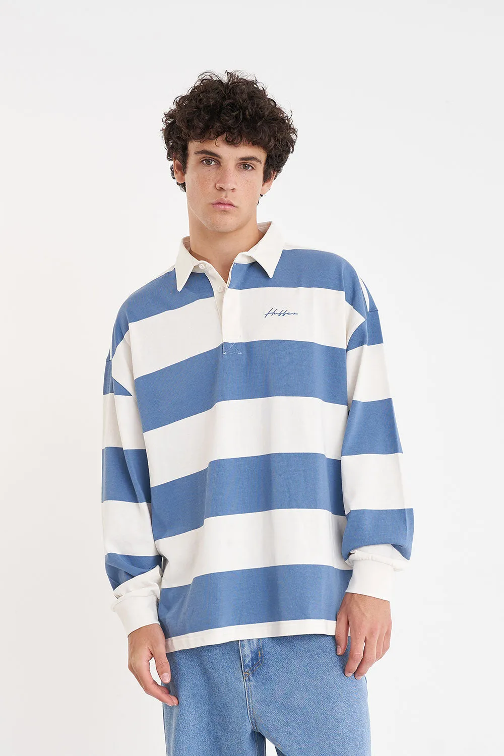 Mens Benson LS Grand Rugby | Chalk/Denim