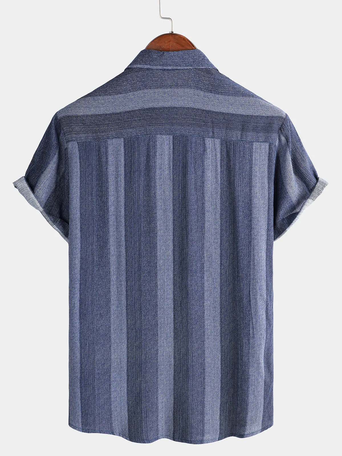 Men's Casual Blue Striped Short Sleeve Retro Button Up Shirt