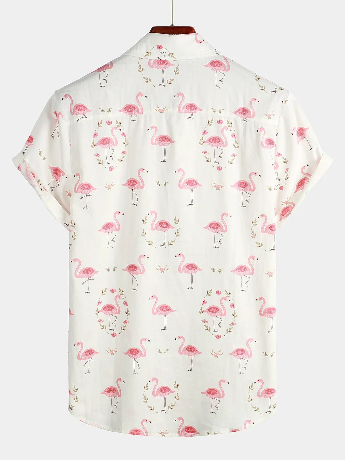 Men's Casual Cotton Flamingo Print Short Sleeve Shirt