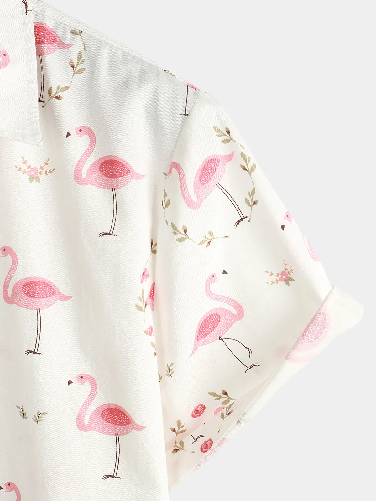 Men's Casual Cotton Flamingo Print Short Sleeve Shirt