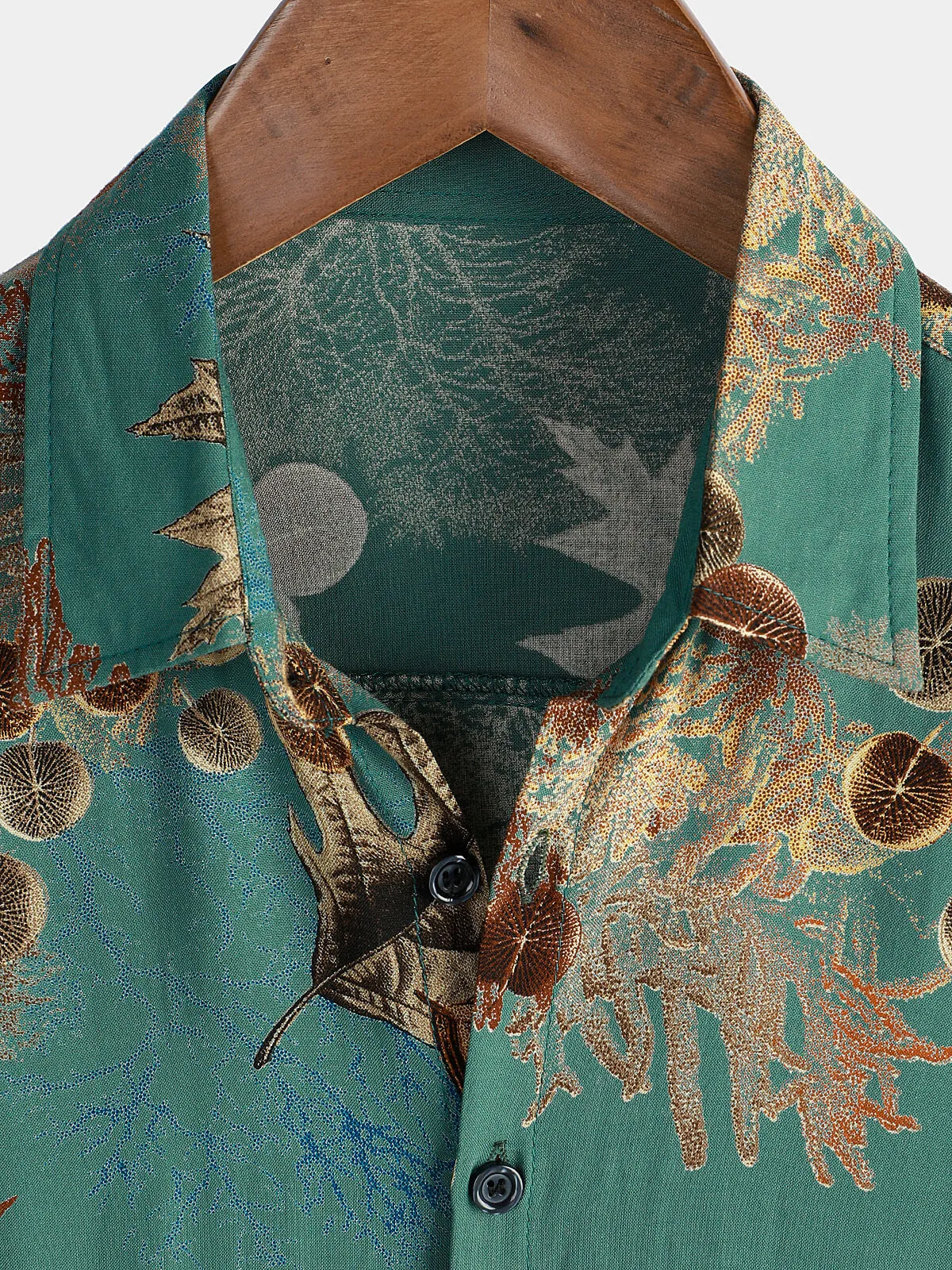 Men's Casual Retro Green Print Short Sleeve Button Up Shirt