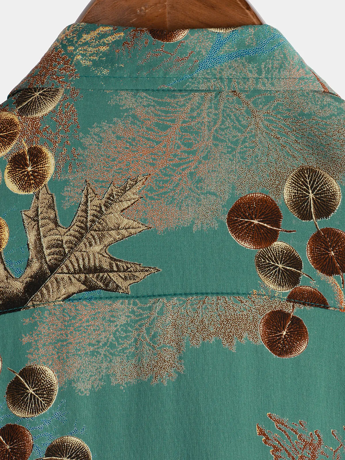 Men's Casual Retro Green Print Short Sleeve Button Up Shirt