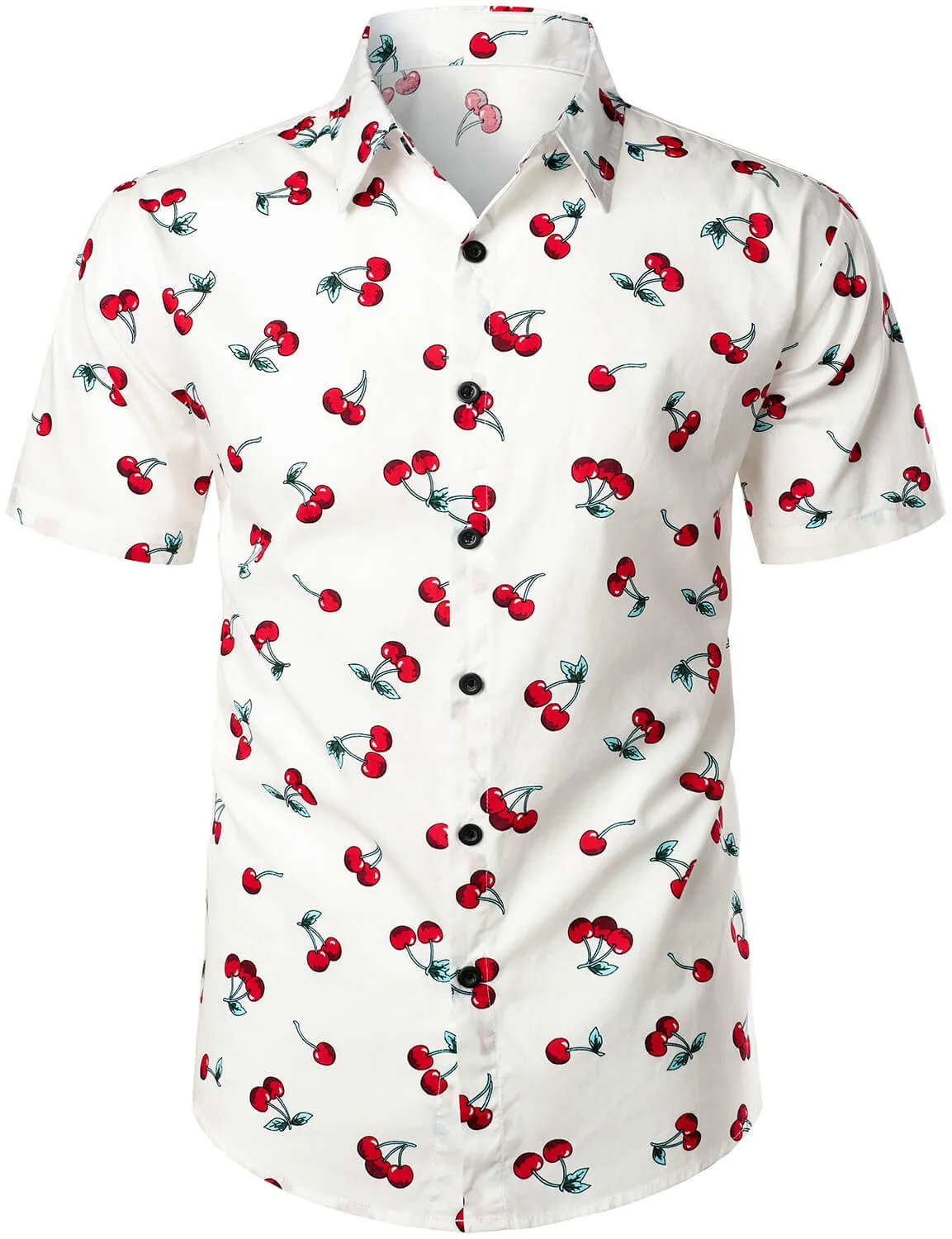 Men's Cherry Floral Print Tropical Hawaii Cotton Shirt