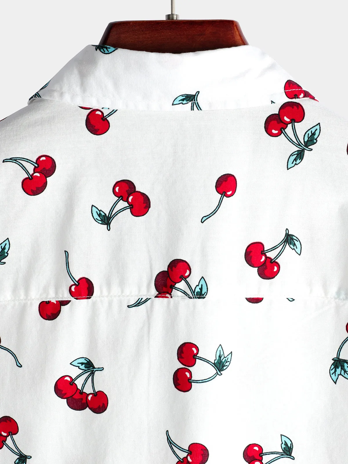 Men's Cherry Floral Print Tropical Hawaii Cotton Shirt