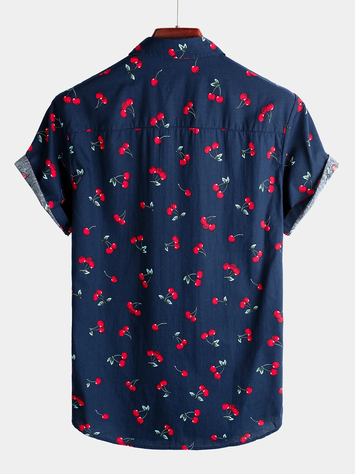 Men's Cherry Floral Print Tropical Hawaii Cotton Shirt