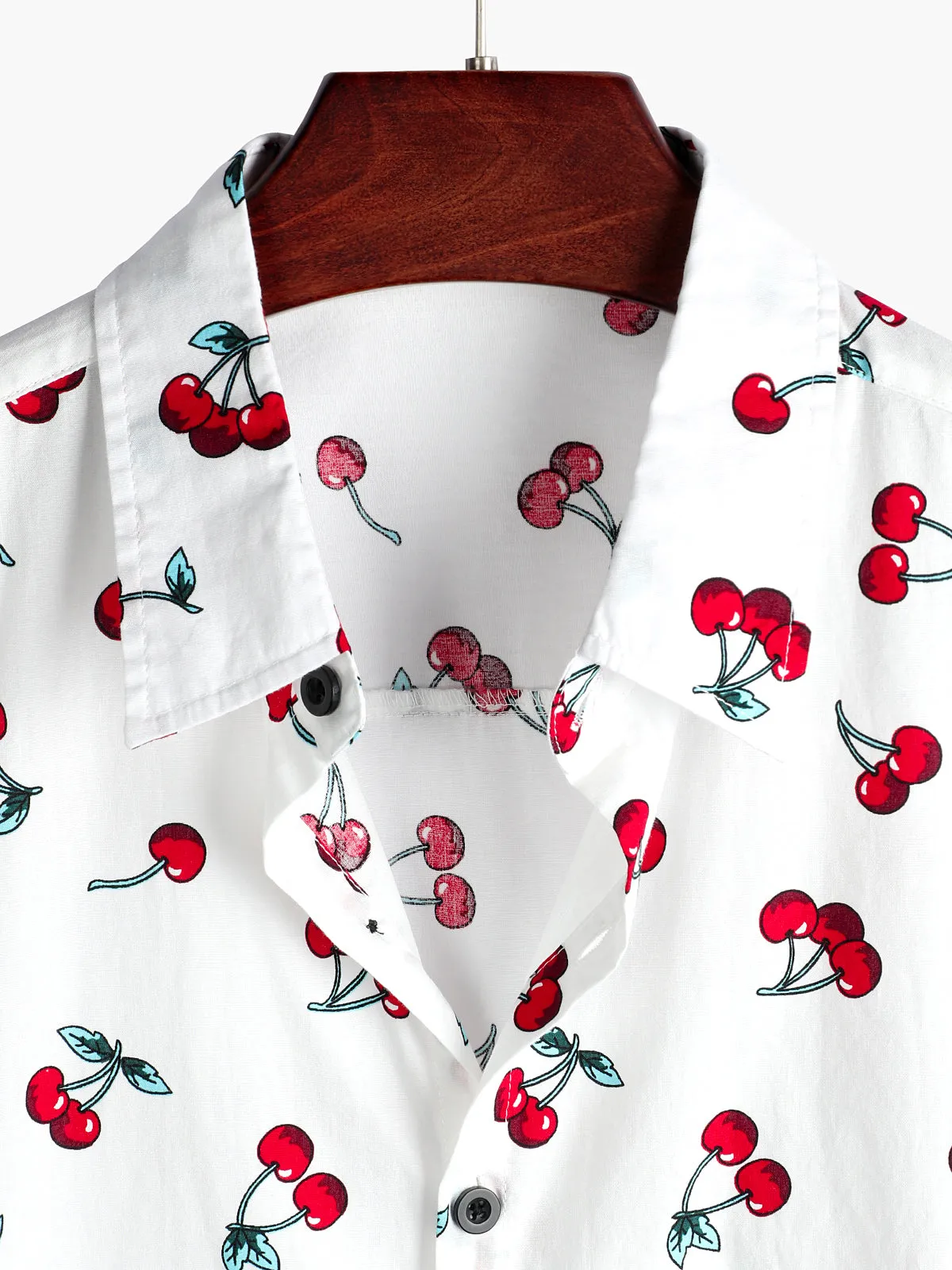 Men's Cherry Floral Print Tropical Hawaii Cotton Shirt