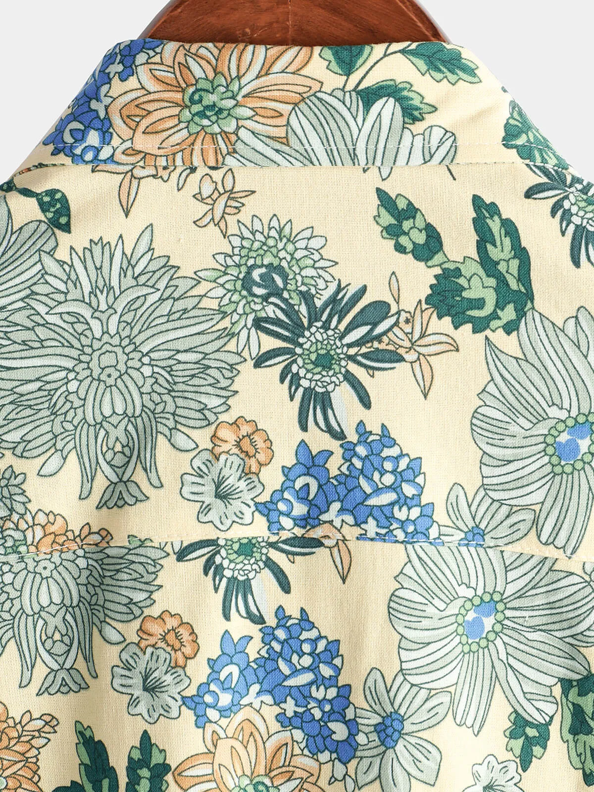 Men's Cotton Vintage Green Floral Printed Retro Casual Button Up Cool Beach Short Sleeve Shirt