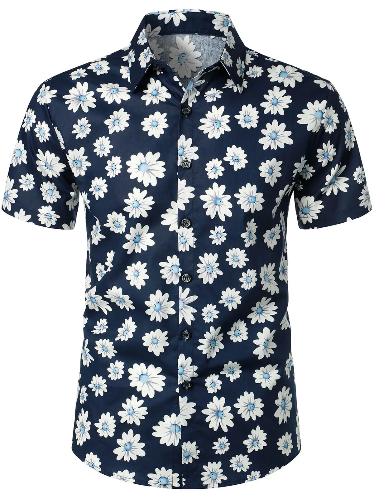 Men's Floral Daisy Print Tropical Hawaii Cotton Shirt