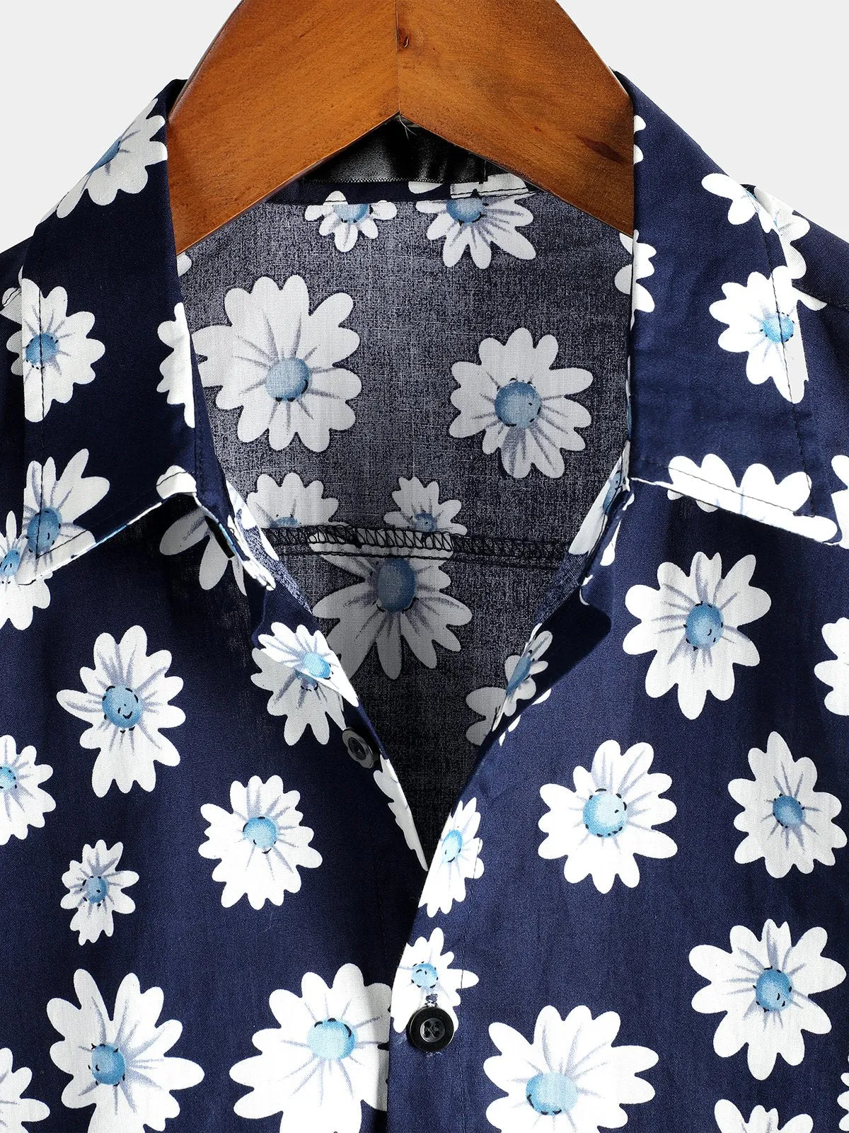 Men's Floral Daisy Print Tropical Hawaii Cotton Shirt