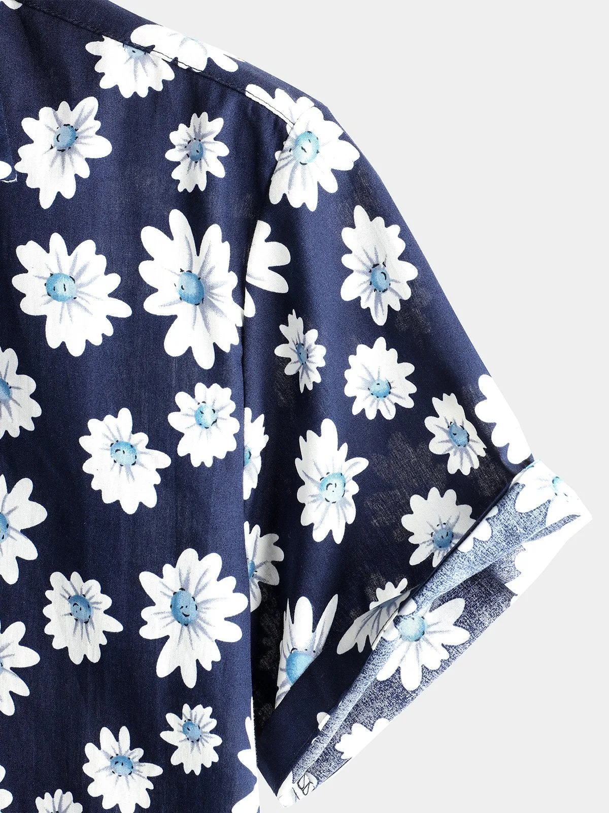 Men's Floral Daisy Print Tropical Hawaii Cotton Shirt